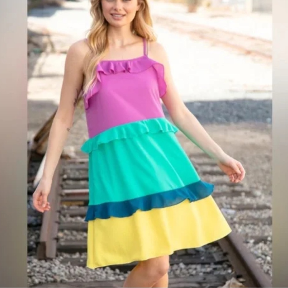 Haptics Midi Colorblock Spaghetti Strap Dress SZ M Like New Spring Summer